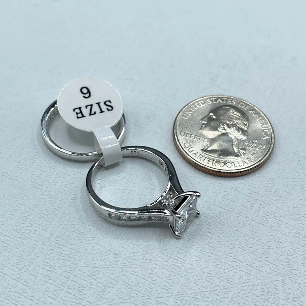 925 Sterling Silver Diamond 2 Band Wedding Ring 6
